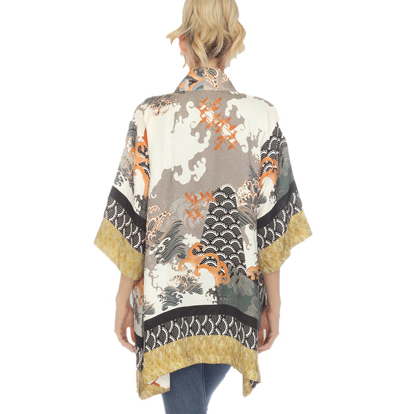 Citron Waves & Cranes Print Silk Kimono - 0917WAC