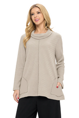 Cotton Diagonal-Rib Cowl-Neck Tunic - CS382