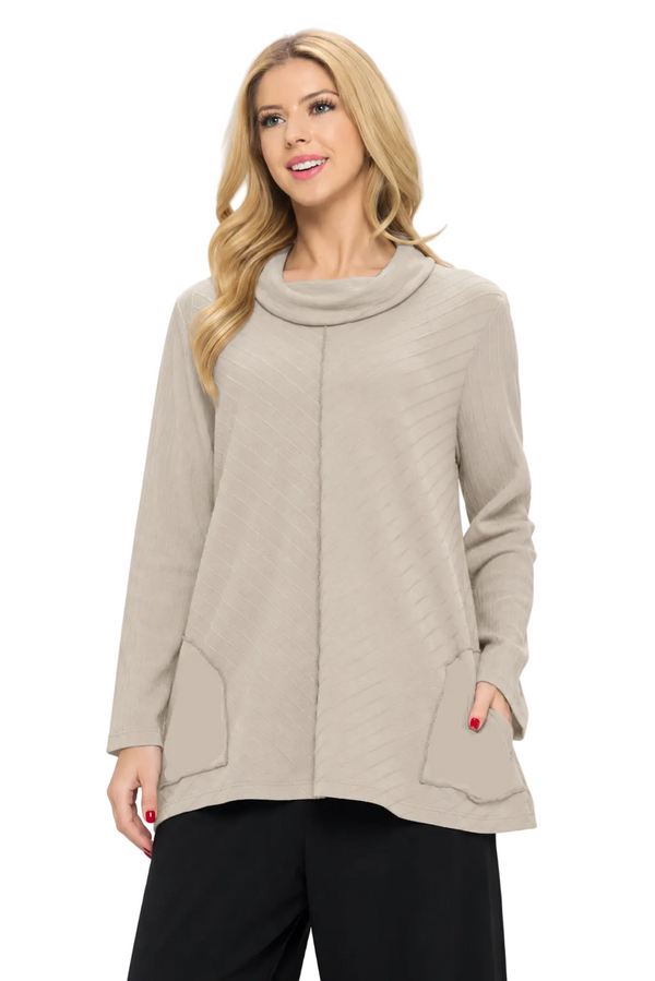 Cotton Diagonal-Rib Cowl-Neck Tunic - CS382