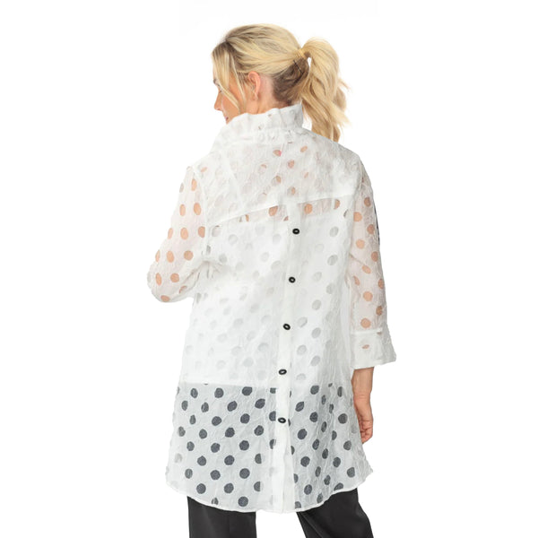 Polka-Dot High-Low Blouse in White - 7032J-WHT