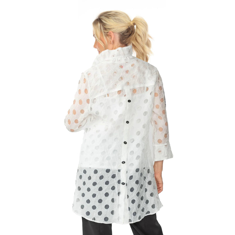 Just In! Polka-Dot Semi-Sheer Long Blouse in White - 7032J-WHT