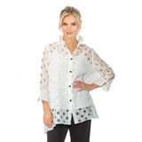 Just In! Polka-Dot Semi-Sheer Long Blouse in White - 7032J-WHT