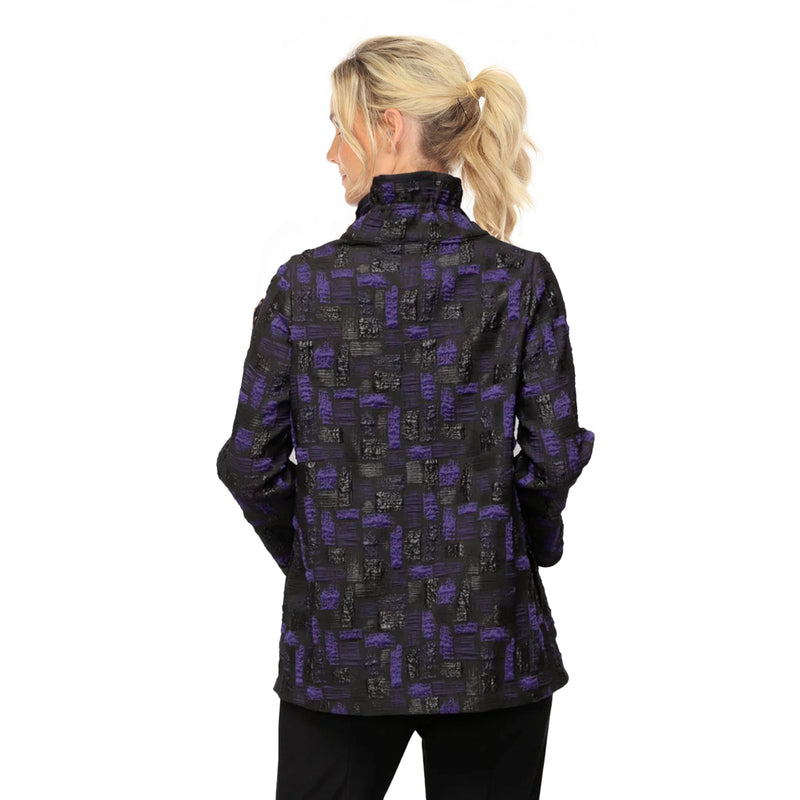 Striking Grid Jacquard Jacket in Purple/Black - 7353J-PPL