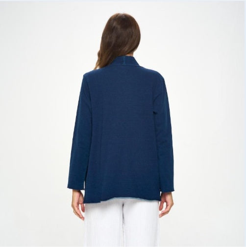 Denim Knit Open Front Cardigan in Indigo - D202
