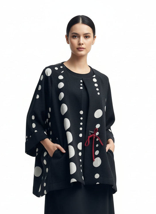 Mixed Polka-Dot Jacket W/ Red Tie Accent  - 2472