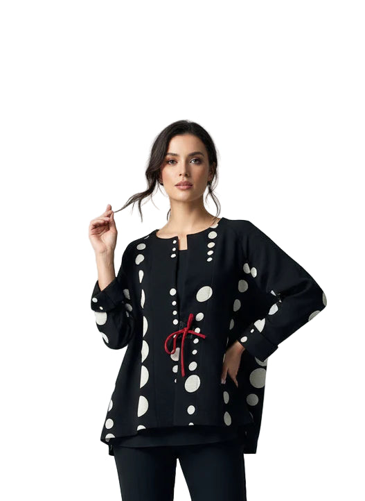 Mixed Polka-Dot Jacket W/ Red Tie Accent  - 2472