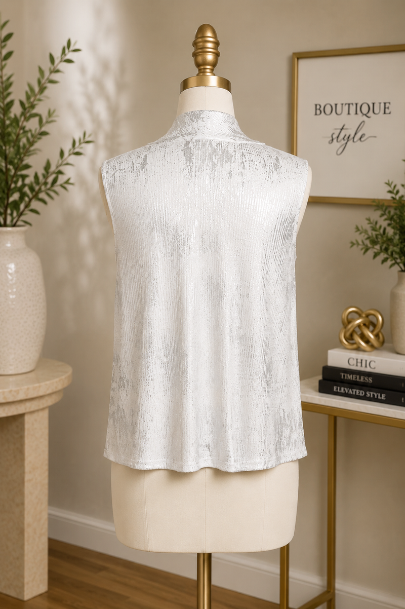 Textured Foil Sleeveless Top in Silver/White - 903T-SLV