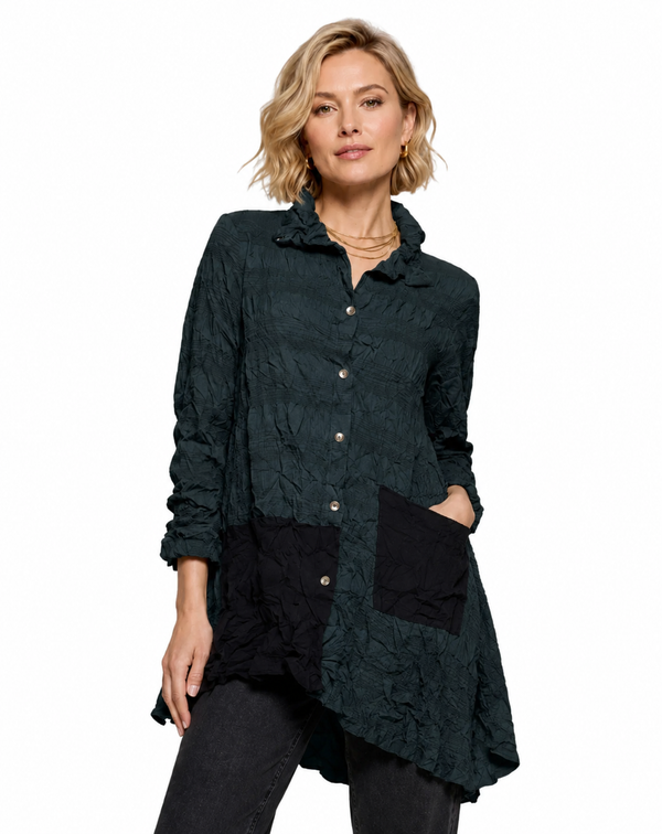 Adia Crinkled Woven Tunic Shirt - 765526