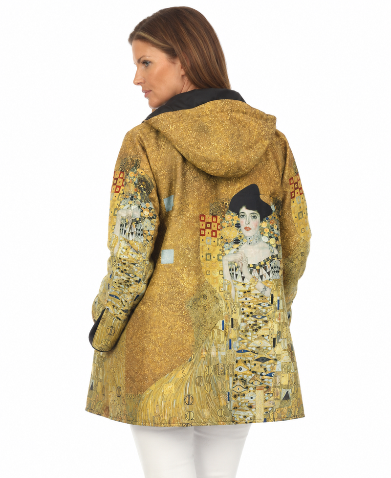 Inspired by Klimt Lady in Gold Reversible Hooded Raincoat  - J4239RW-6