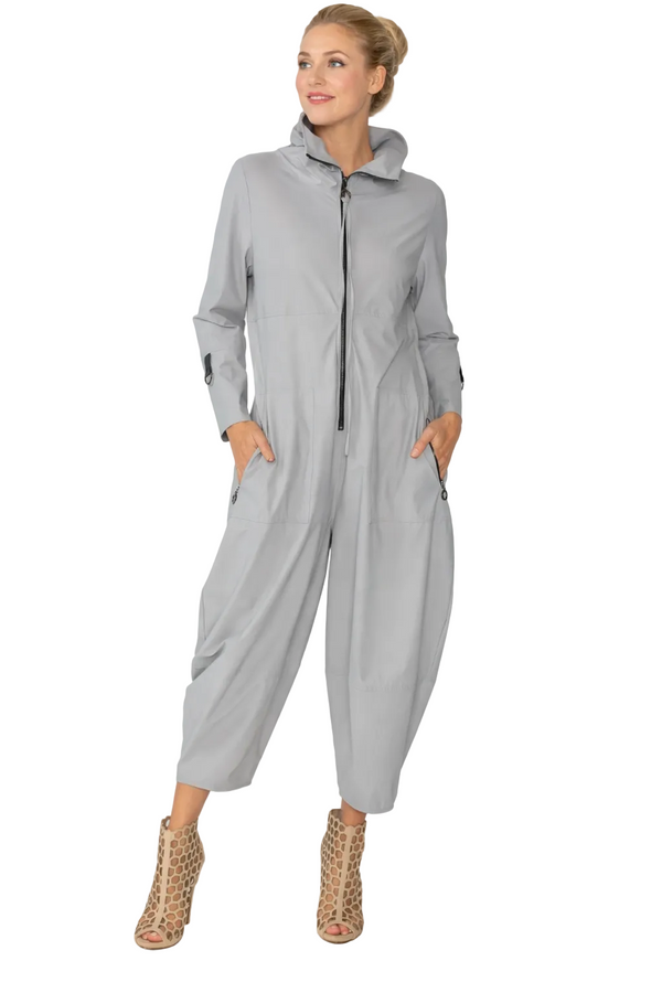 Zip-Front High Neck Jumpsuit in Grey - 3297JS-GRY