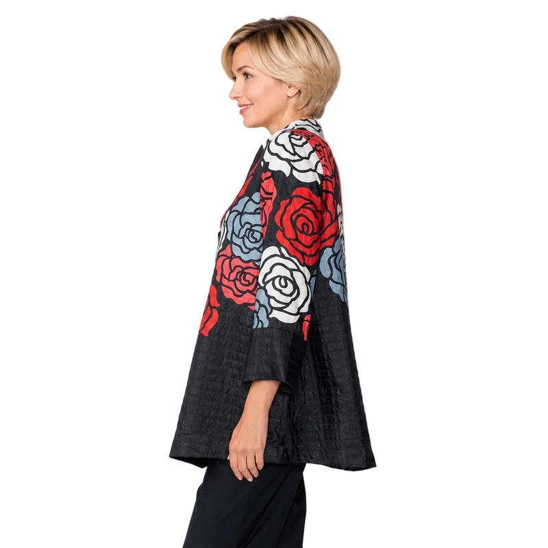 Just In! Textured Rose Print Jacket in Red - C1202J-RD