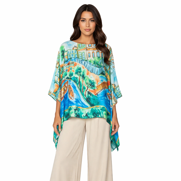 Capri Village Print Poncho Top - 7670T