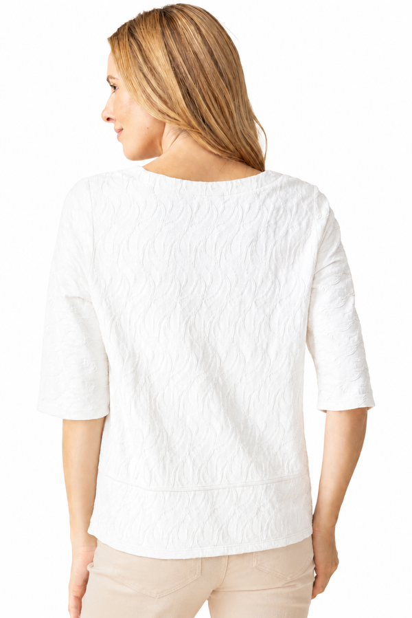 Textured Cotton Elbow Sleeve Top in White - 16315-WHT - Size XXL Only!