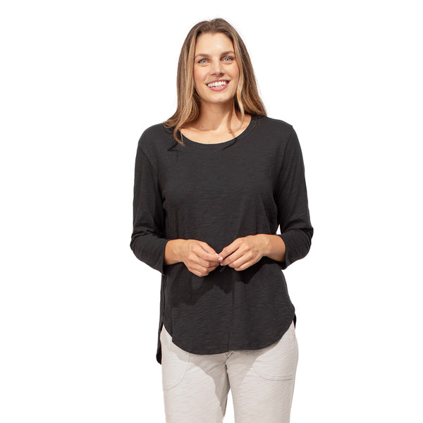 Escape by Habitat High-Low 3/4 Sleeve Top in Black - 10004-BLK