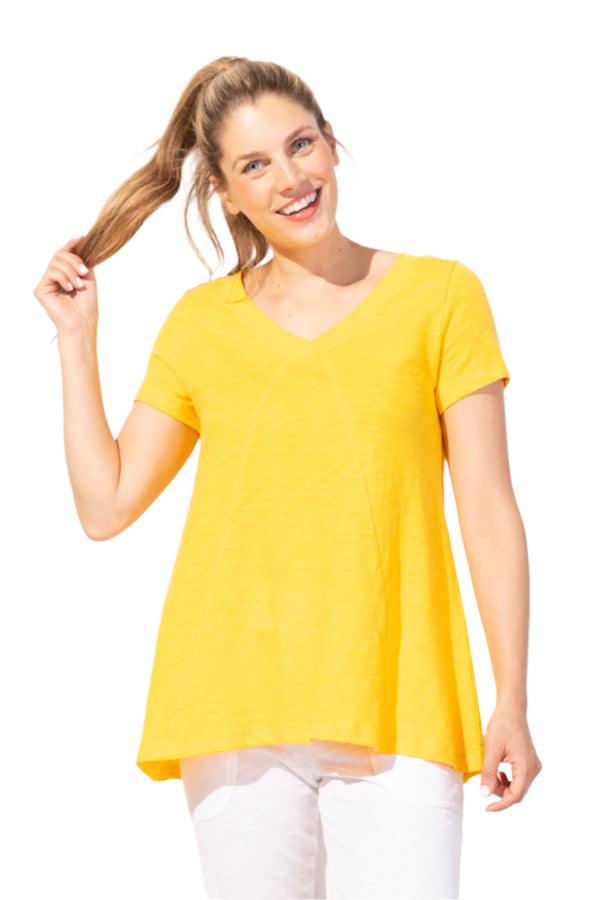 Easy Swing Shape Cotton V-Neck Tunic - 10022