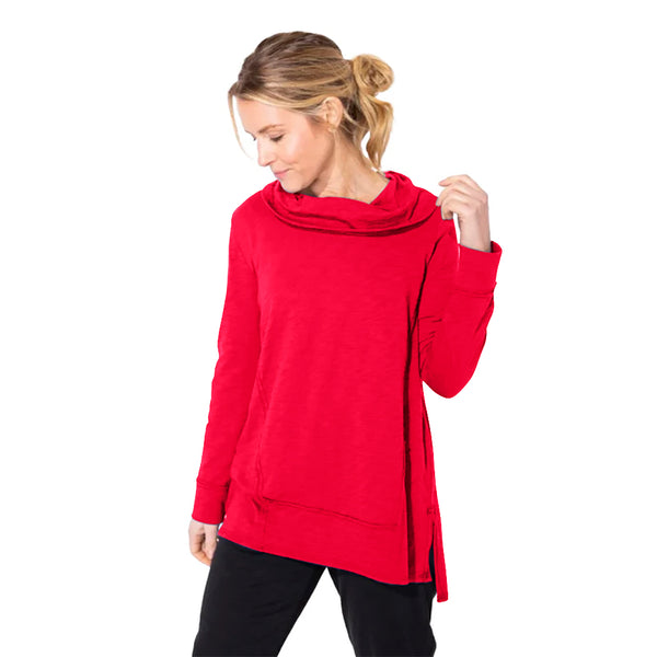 Drape Neck Cotton Tunic in Cherry Red - 10023-CHR  - Size XS Only!