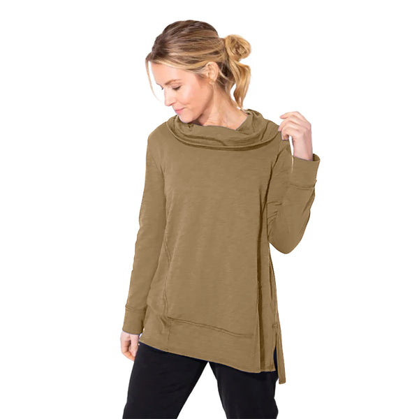 Seamed Drape Neck Cotton Tunic in Olive - 10023 - Size S Only!