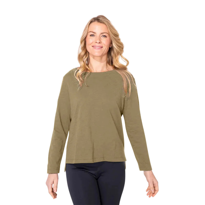 Textured Peruvian Cotton Boxy Tee in Olive - 10025-OLV - Size XS Only