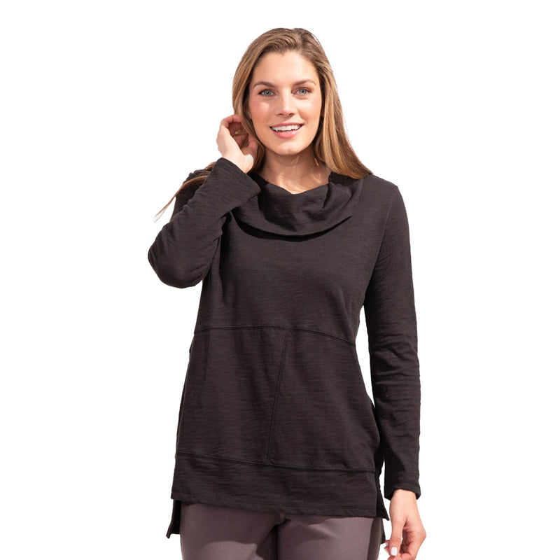 Escape by Habitat Cowl Neck High Low Tunic in Black - 10048-BLK