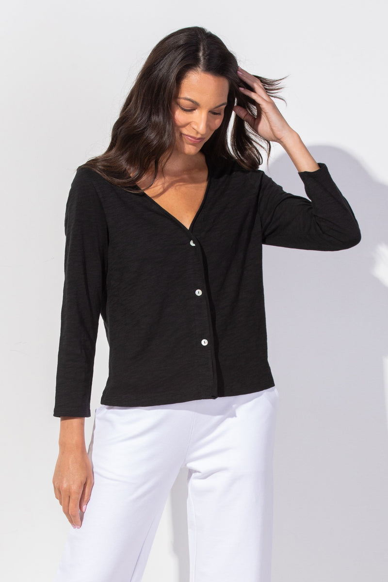 Textured Peruvian Cotton Chill Jacket — black