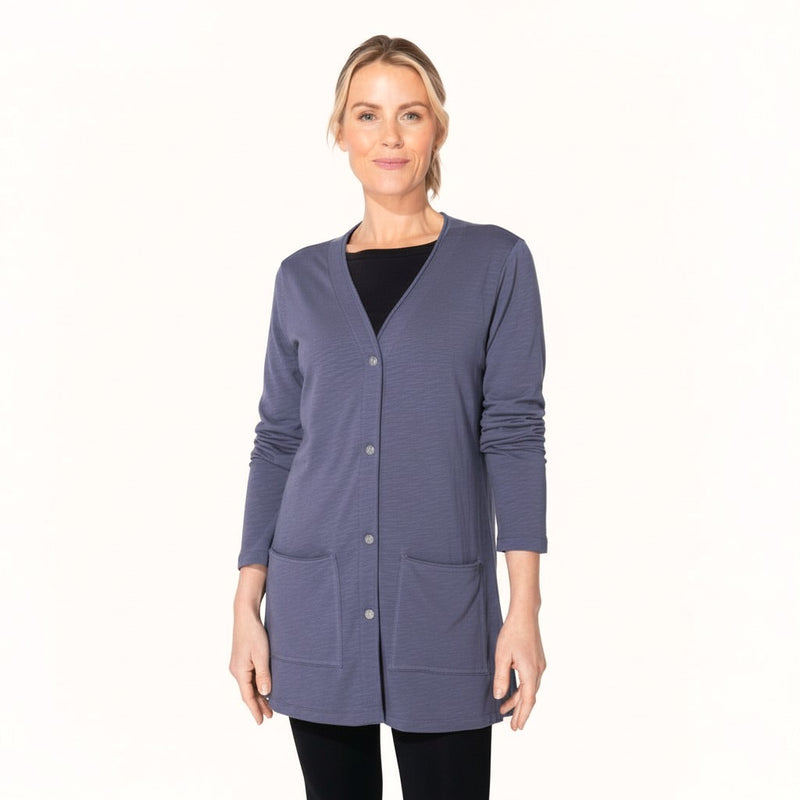 Long Button Front Pocket Cardigan in Navy - 10070-NVY - Size XS Only!