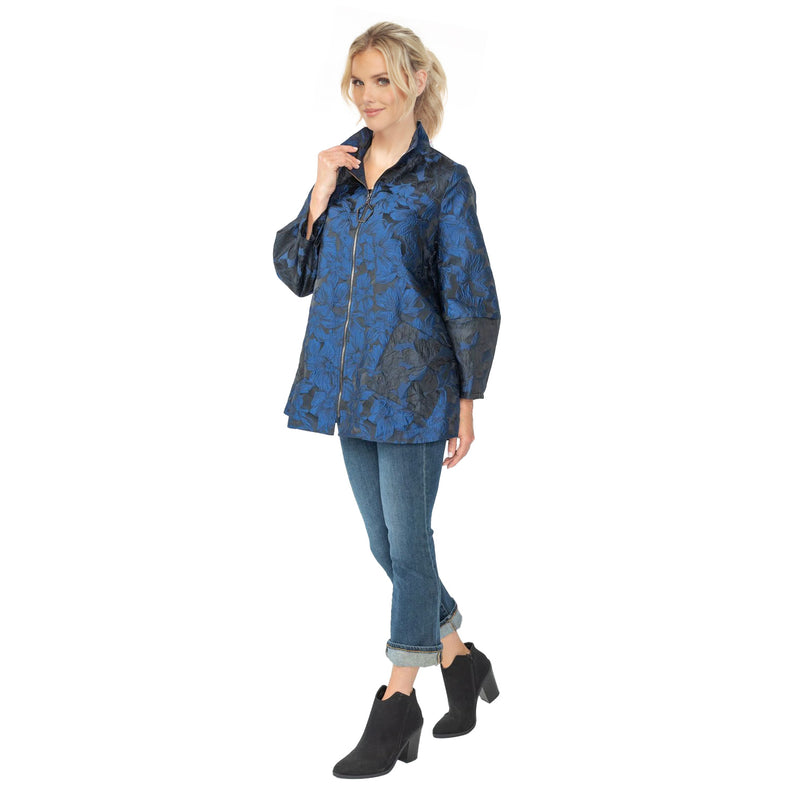 IC Collection Two-Tone Floral Jacquard Jacket in Blue - 6673J