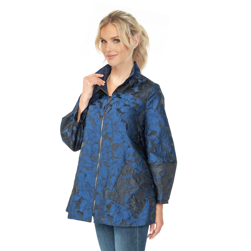 IC Collection Two-Tone Floral Jacquard Jacket in Blue - 6673J