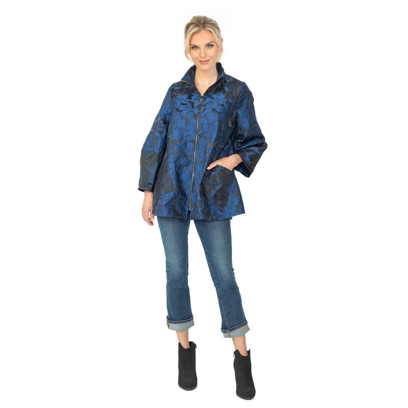 IC Collection Two-Tone Floral Jacquard Jacket in Blue - 6673J