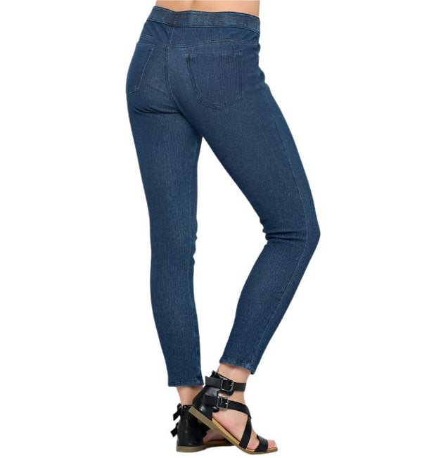 Denim Knit Stretch Ankle Pant w/Back Pockets in Indigo Denim -  FC105-IND