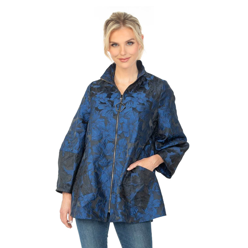 IC Collection Two-Tone Floral Jacquard Jacket in Blue - 6673J