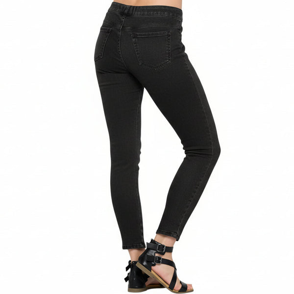 Denim Stretch Knit Ankle Pant w/Back Pockets - FC105