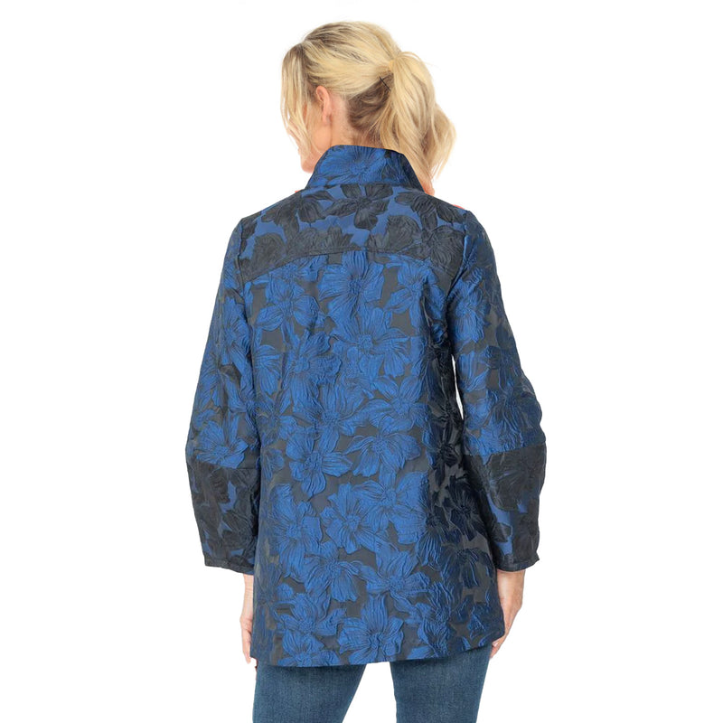 IC Collection Two-Tone Floral Jacquard Jacket in Blue - 6673J