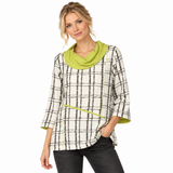 Textured Check Cowl Neck Top in Lime - 4253
