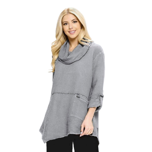 Waffle CowLNeck Tunic in Silver - FW124-SLV