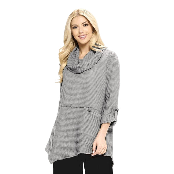 Waffle CowLNeck Tunic in Silver - FW124-SLV
