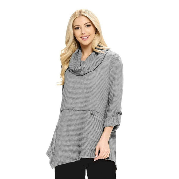 Focus Waffle Cowl-Neck Tunic in Silver - FW-124-SLV