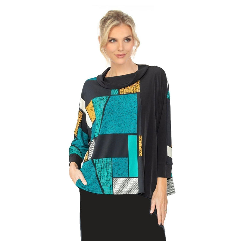 IC Collection Colorblock Drape Neck Tunic Top in Teal/Multi - 4922T-TL