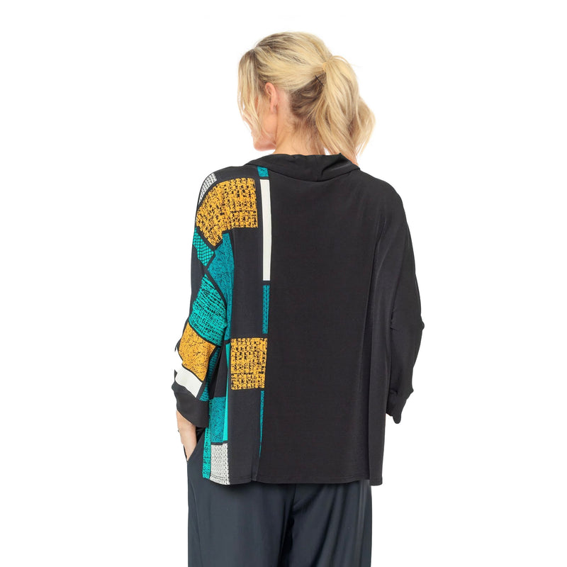 IC Collection Colorblock Drape Neck Tunic Top in Teal/Multi - 4922T-TL