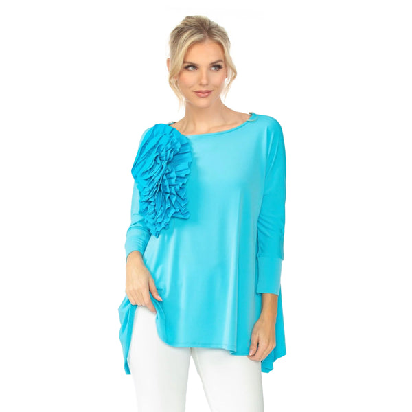 Solid Boat-Neck Tunic W/ Rosette in Turquoise - 5871T-TQ