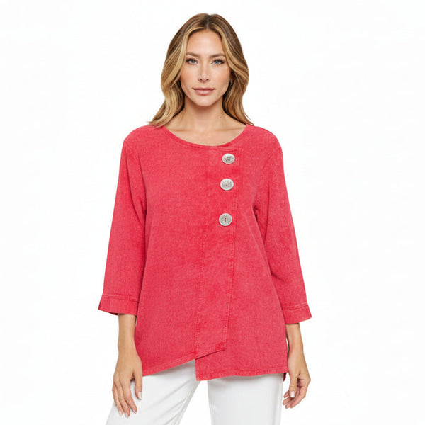Mineral Wash Asymmetric Cotton Tunic in Red - CG102-RD