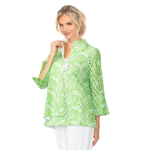 Asymmetric Jacket in Eyelet Embroidery in Lime Green - 6842J-GRN