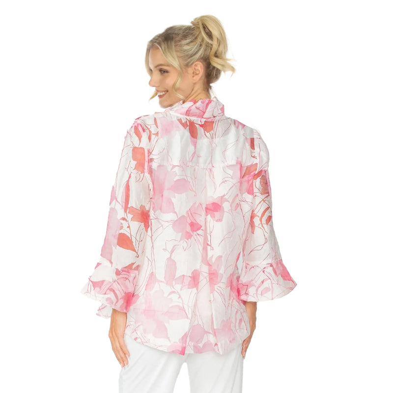 Sheer Floral High-Low Jacket in Pink - 6511J-PNK