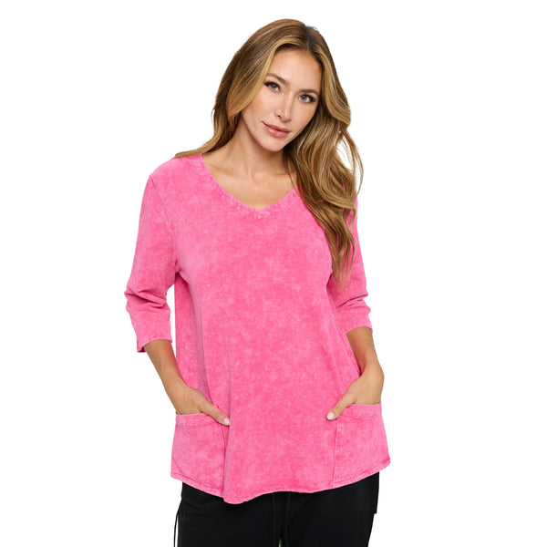 Mineral Wash Cotton Jacquard Top in Fuchsia - JT-107-FS