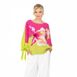 Textured Floral Tie Cuff Top in Pink/Multi - 7912T