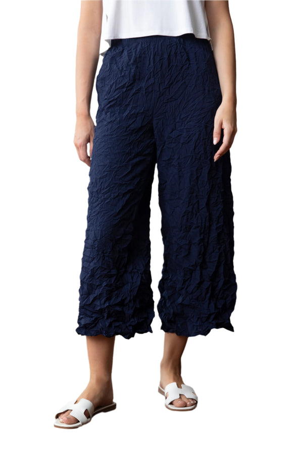 Crimped Crepe Solid Easy Crop Pant- 110134