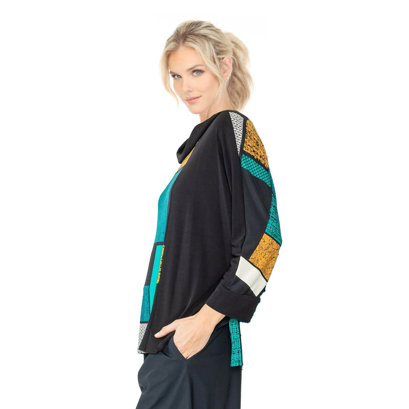 IC Collection Colorblock Drape Neck Tunic Top in Teal/Multi - 4922T-TL