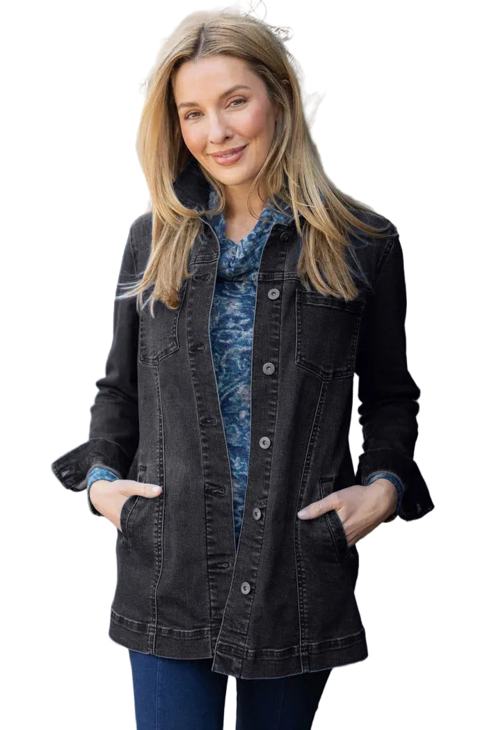Long Stretch Denim Boyfriend Jean Jacket - 11410