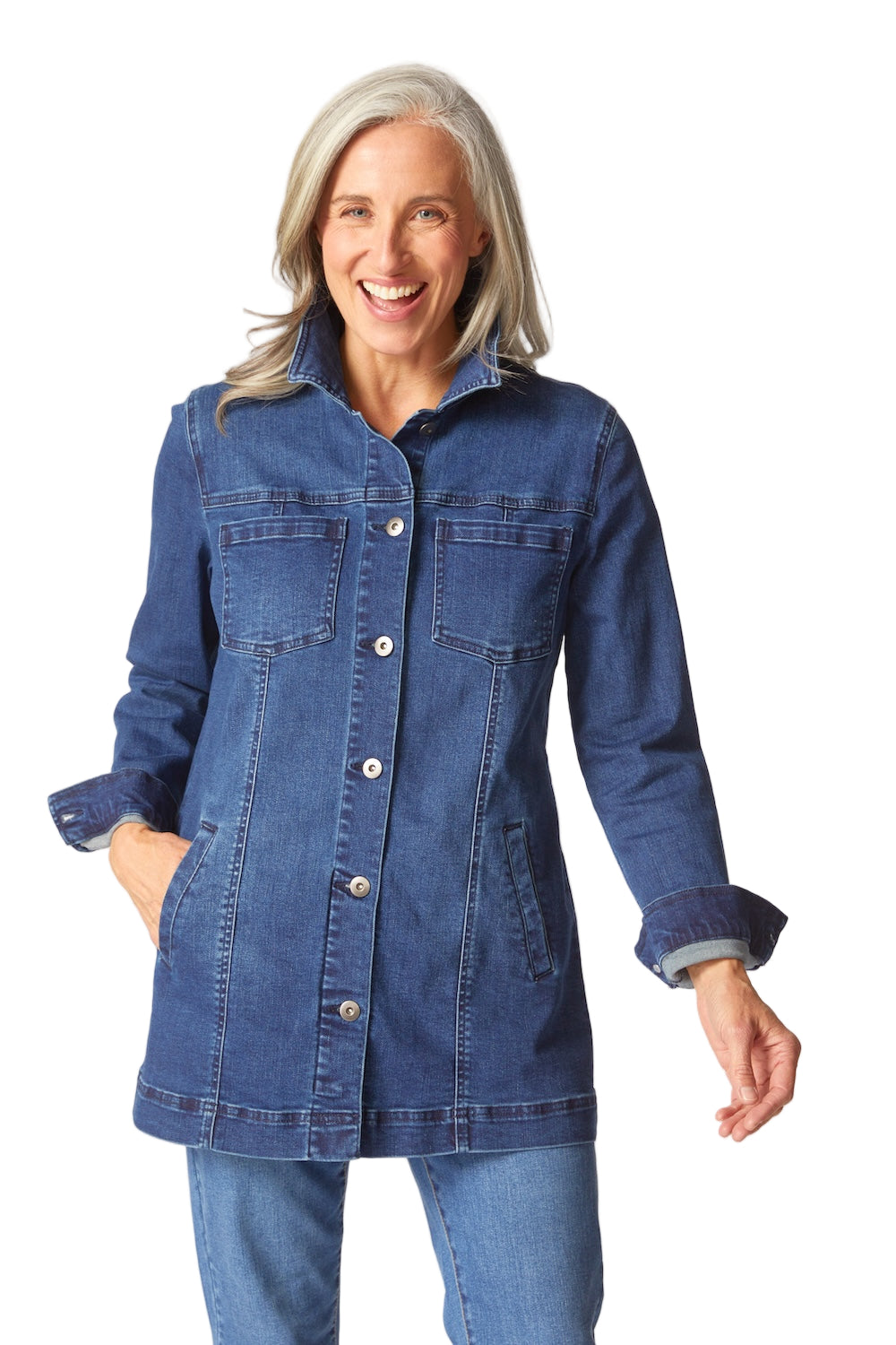 Long Stretch Denim Boyfriend Jean Jacket - 11410 – Shop My Fair Lady