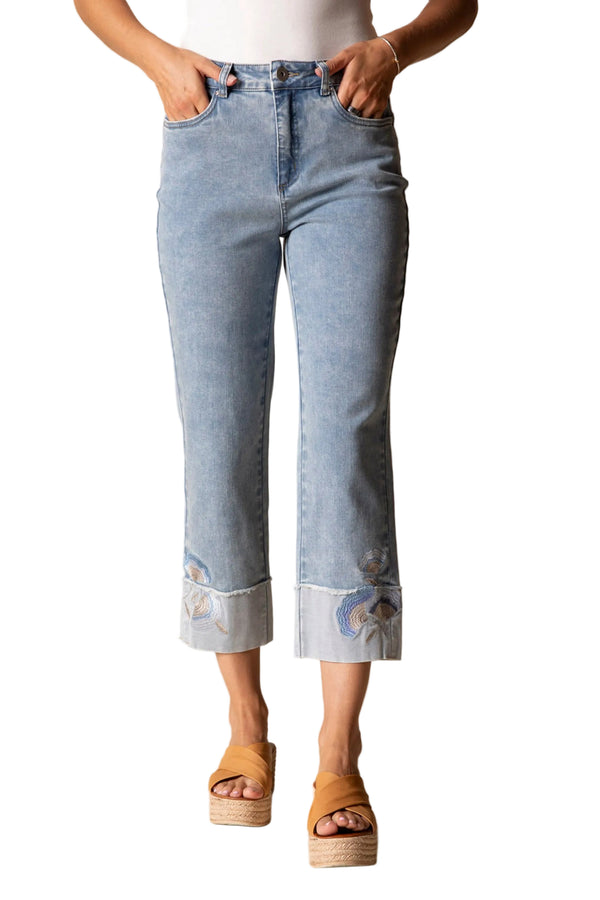 Embroidered Cuff Easy Jean - 11474