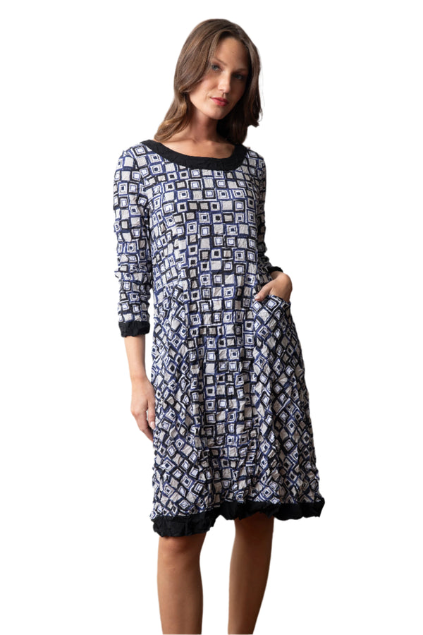 Crimped Crepe Squared Easy Dress- 115571